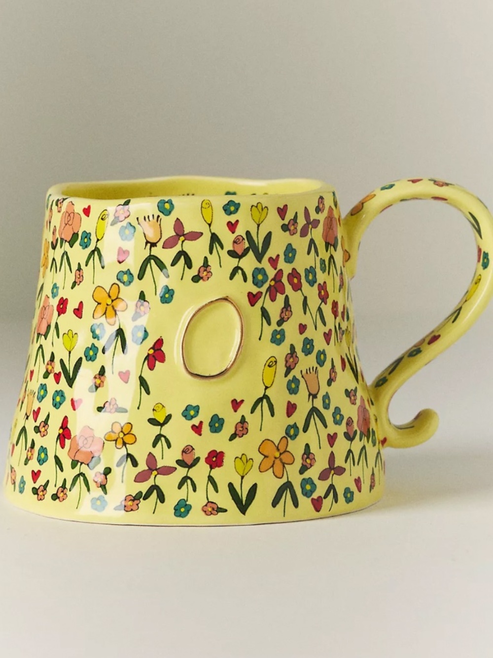 Anthropologie Mud Fairy Stoneware 24k Gold Accent Monogram O Mug